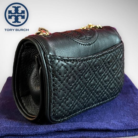 NWT Tory Burch Lil Fleming Key Fob / Bag Charm in Black Napa Leather $115 - Picture 9 of 16